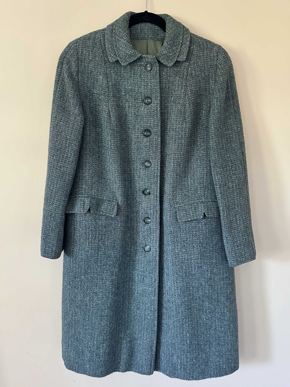 Vintage Harris Tweed Coat 100% Scottish Wool Slate Blue Green Union Made M